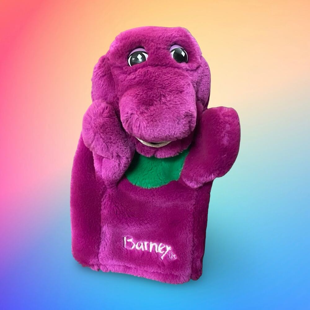 Barney Hand Puppet 1993 Plush Purple Dinosaur Toy Golden Bear Co 10" Vintage